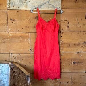 VTG Red Lace-Trim Slip Dress / Lingerie / Carol Brent